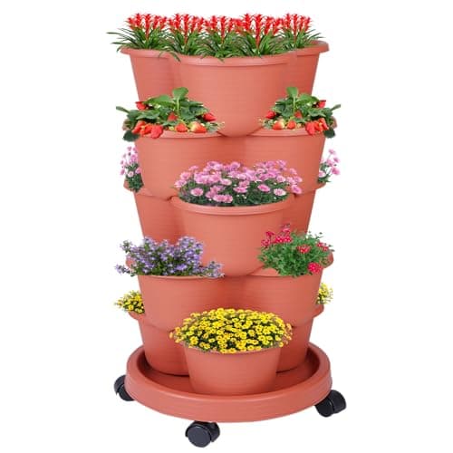 Pinky Family 5-Tier Vertical Garden Tower Stackable Planter for Strawberries, Flowers, Vegetables & Herbs(Indoor & Outdoor)