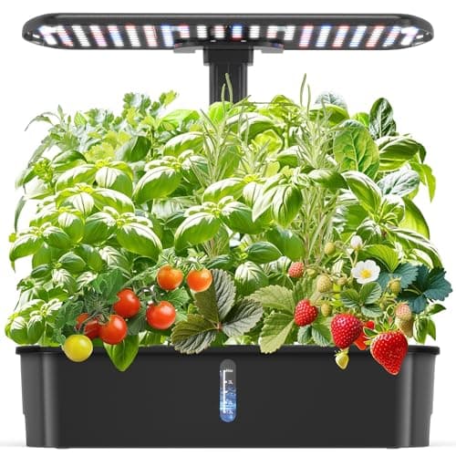 Hydroponics Growing System Kits,Smart Indoor Herb Garden with 24W LED Grow Light Planting Height Adjustablewith,12 Pods Plant Germination Kit,with Quiet Pump, Ideal Gift for All Ages