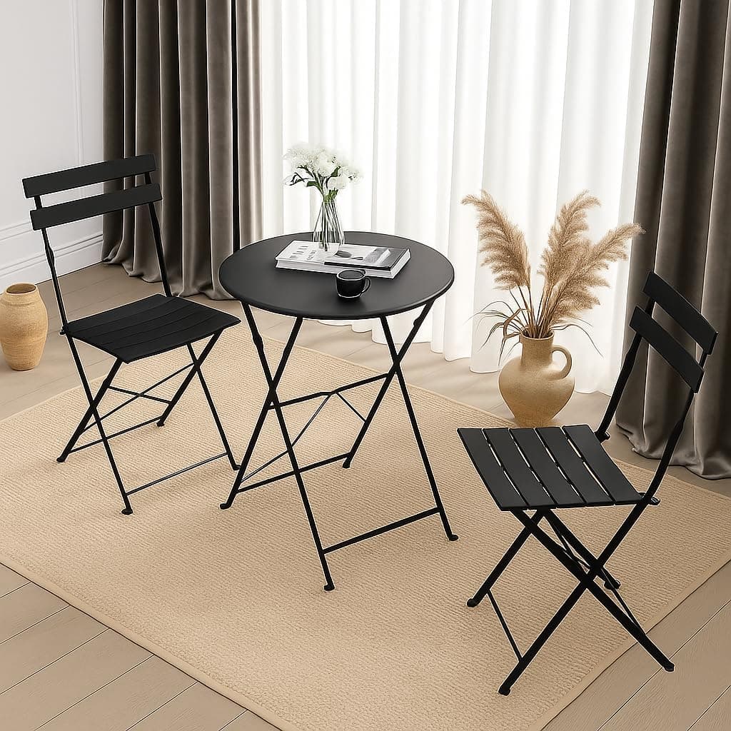 LAUSAINT HOME 3-Piece Steel Folding Bistro Set, Weather-Resistant 1 Table 2 Chairs