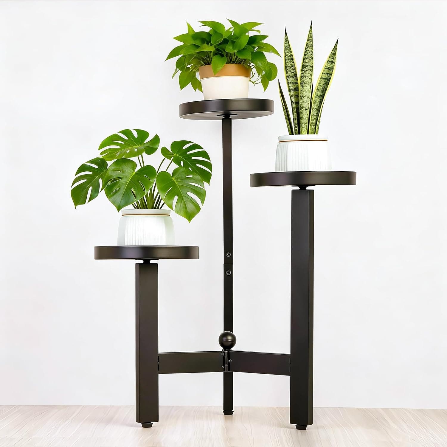 Goooxim 3-Tier Iron Plant Stand, 25in, Matte Black