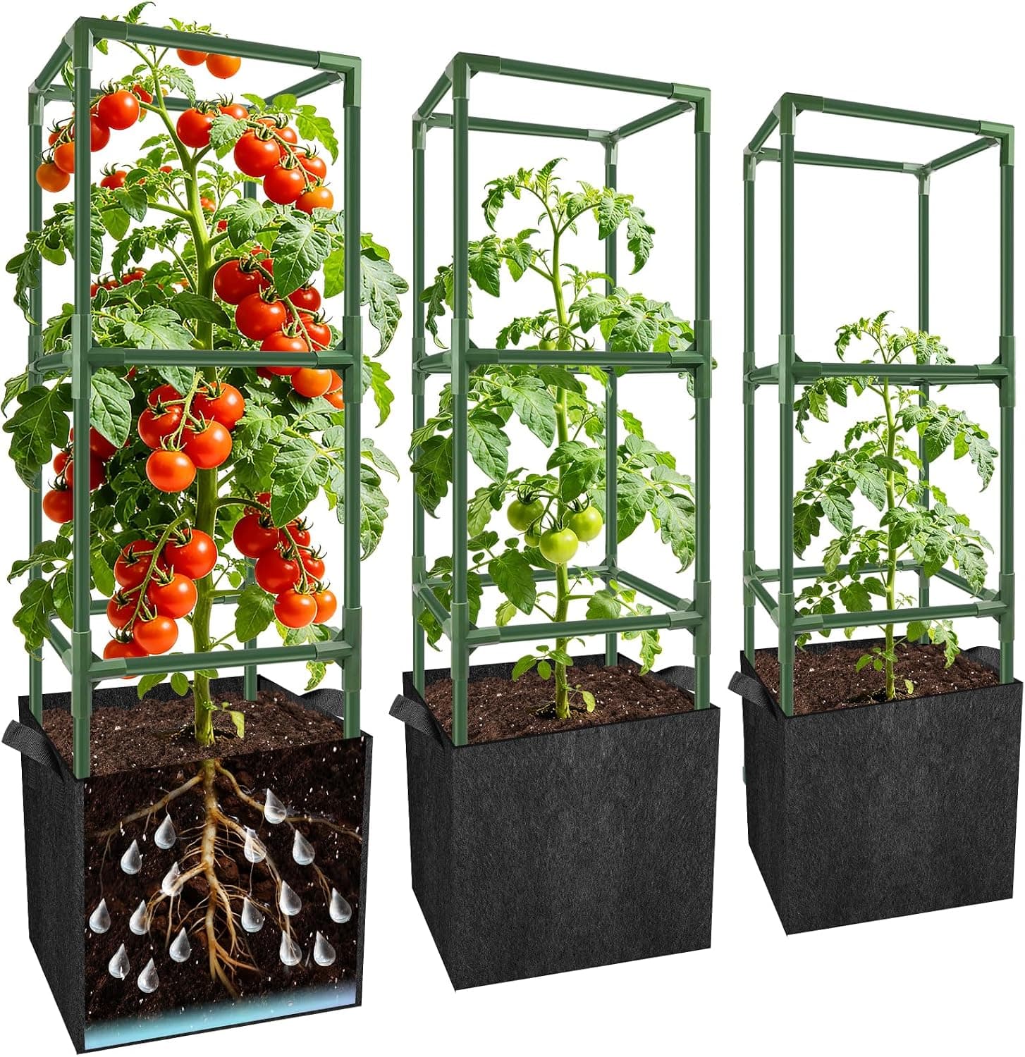 3 Set 49" Tomato Cages with 18 Gallon Grow Bags Kit
