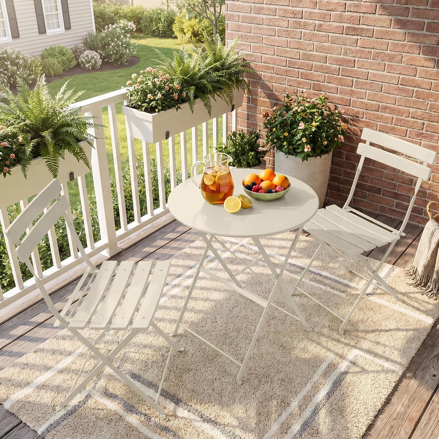RELAX FIELD 3 Piece Bistro Set, Folding Patio Furniture Table and Chairs, Apricot