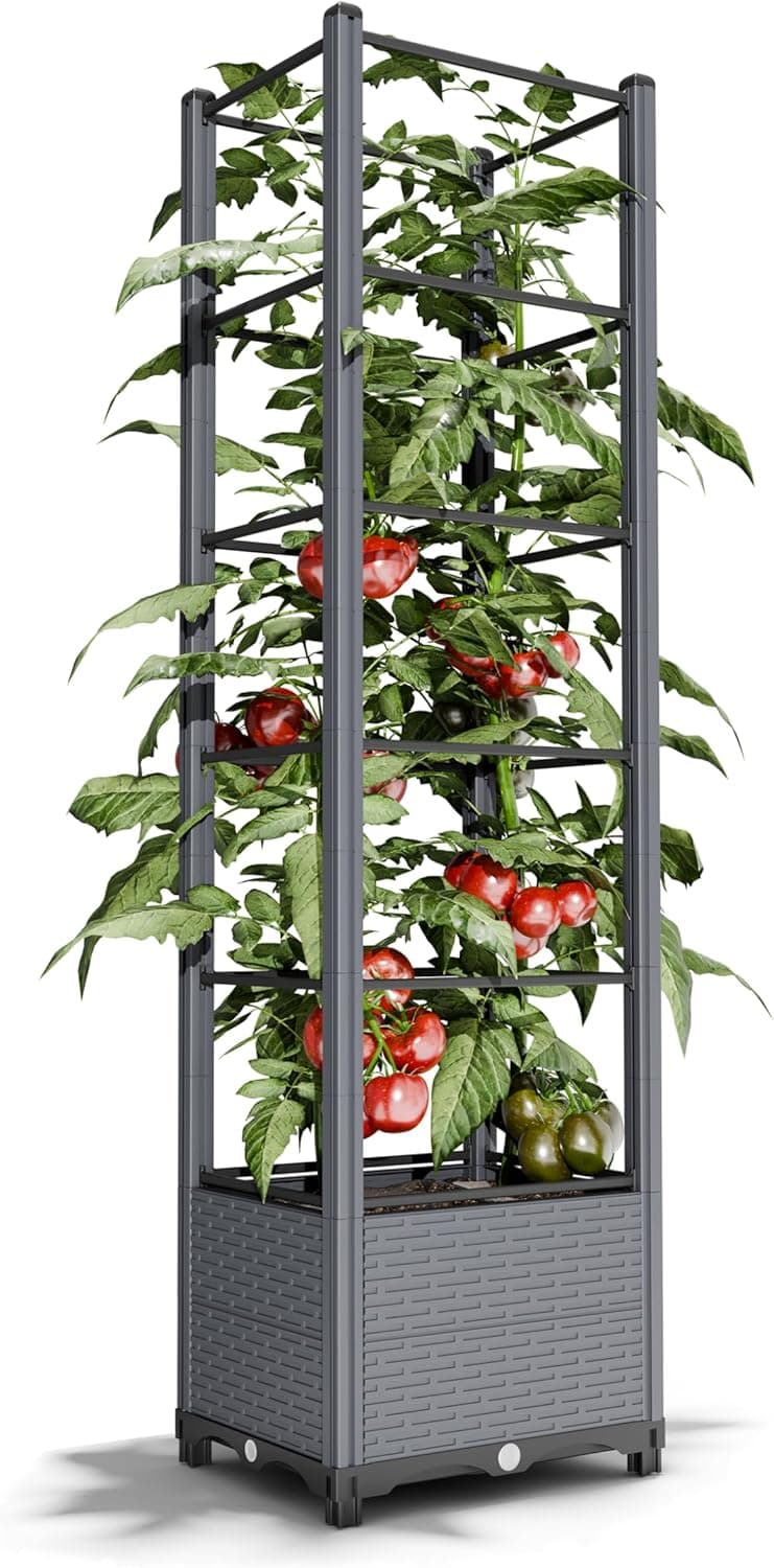 Elevated Garden Bed with 69.69" Trellis & Tomato Cage, 10.5 Gal Planter Box