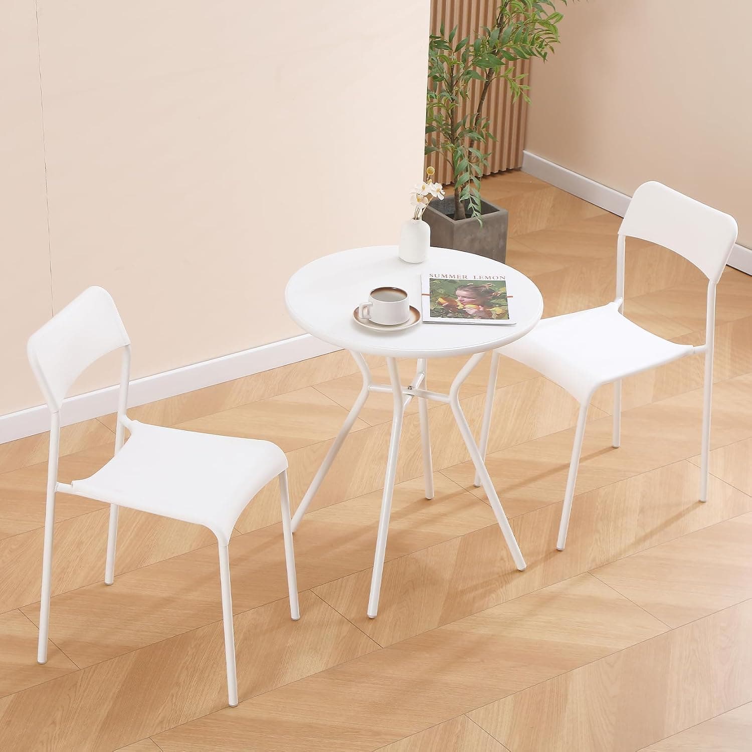 CHAIRABLE Outdoor Bistro Set for 2, Metal 3 Piece Table and Chairs Small Patio Set