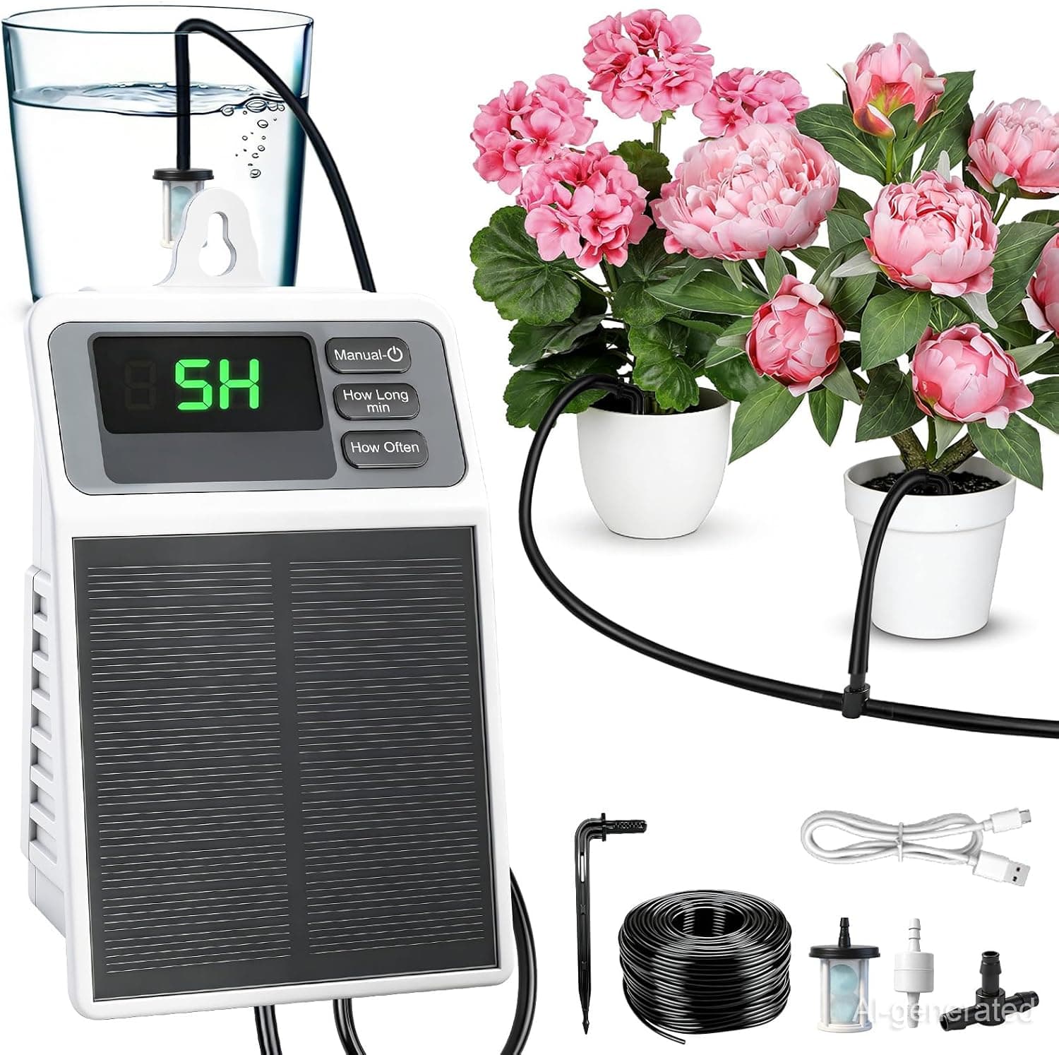 Solar Automatic Drip Irrigation System, Auto Self Watering Kit with Timer, Solar Powered Watering Device for Pots Plants