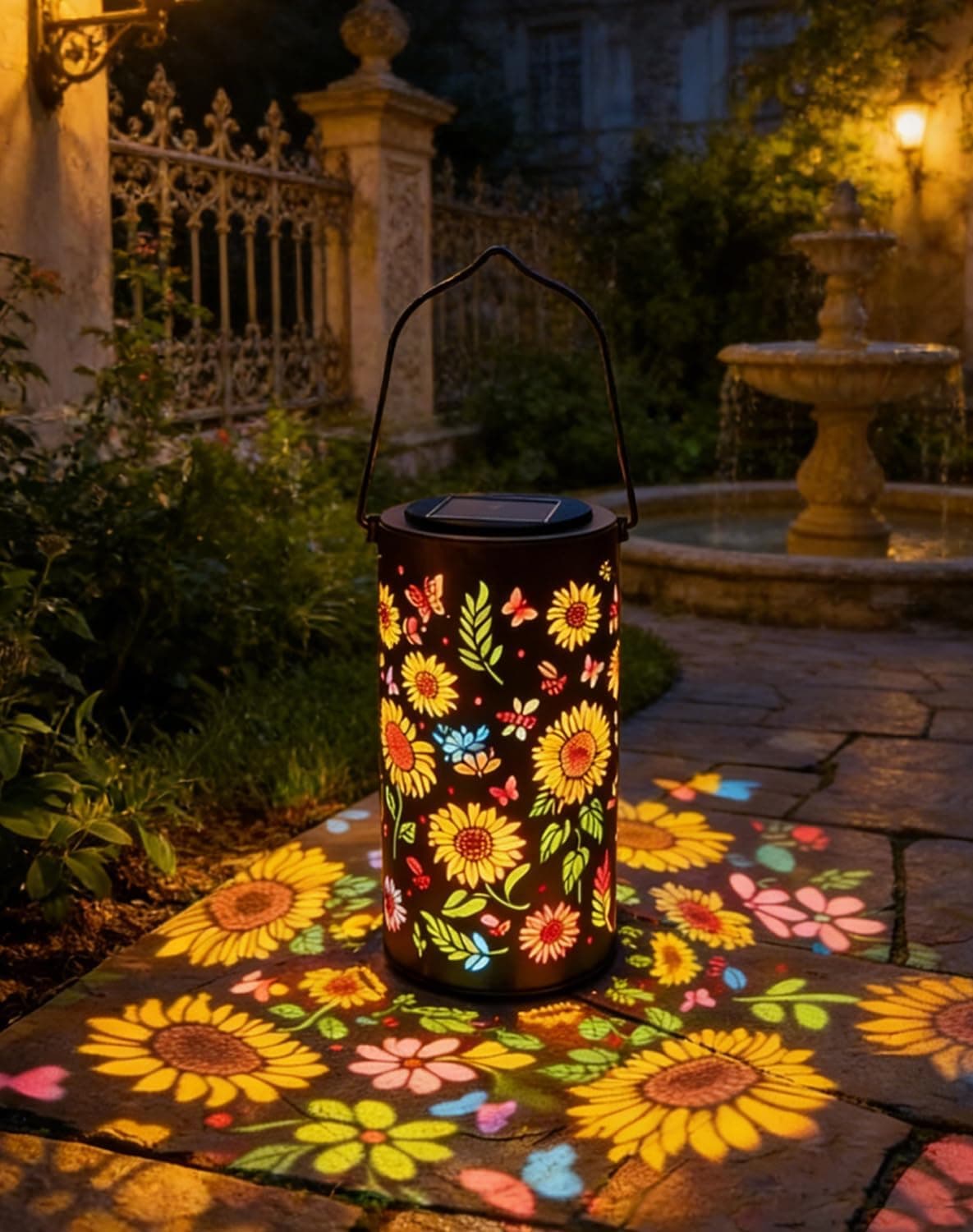 Colorful Sunflower Glow Solar Garden Lantern, Waterproof Hanging Light