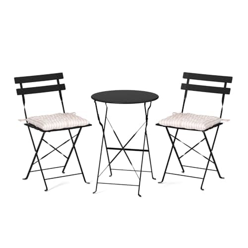 VINGLI Outdoor Folding Bistro Table and Chairs Set of 2, 3-Piece Bistro Set with Premium Steel Frame and Comfortable Cushions for Patio, Balcony, Garden, Porch, Yard, Black