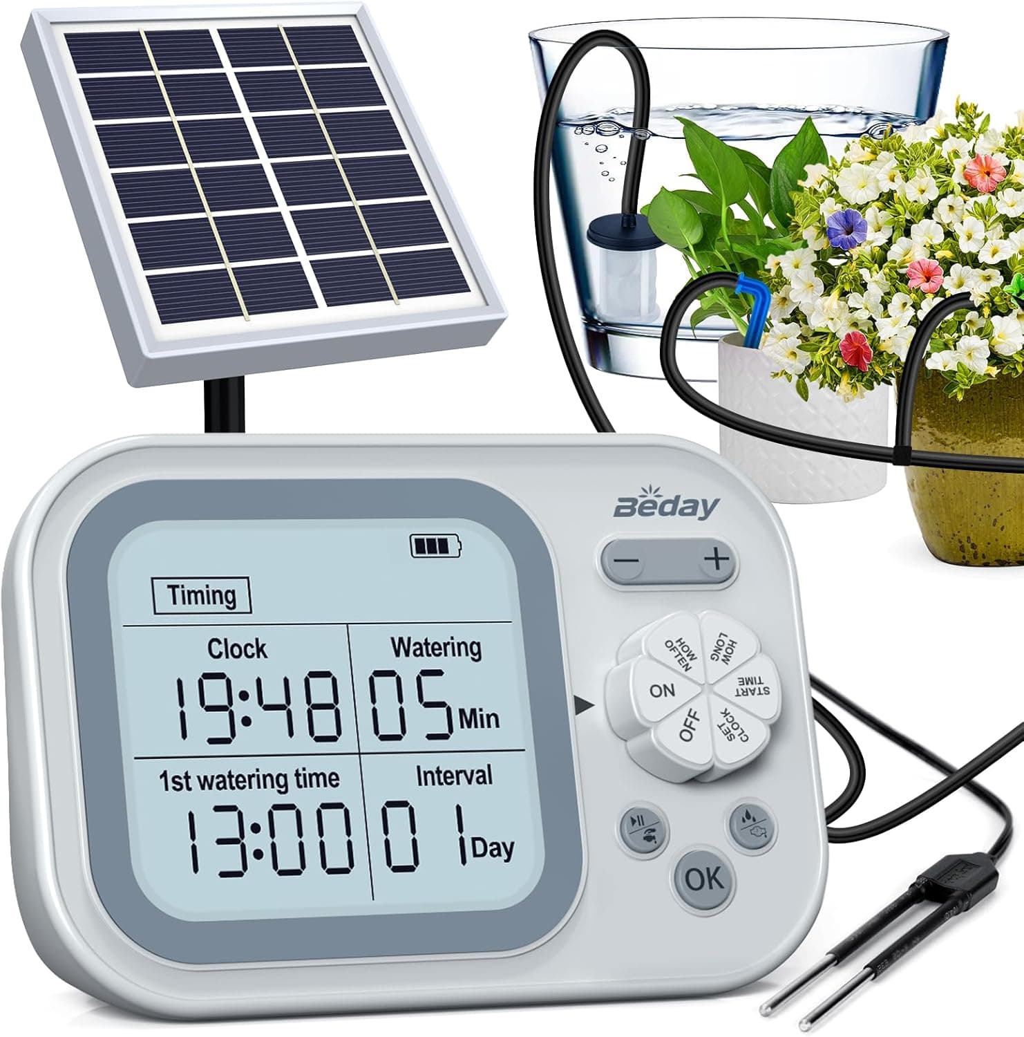 beday Solar Drip Irrigation System, 490 Timer Modes, 50FT Automatic Plant Watering Kit for 15 Potted Plants, IP67 Waterproof