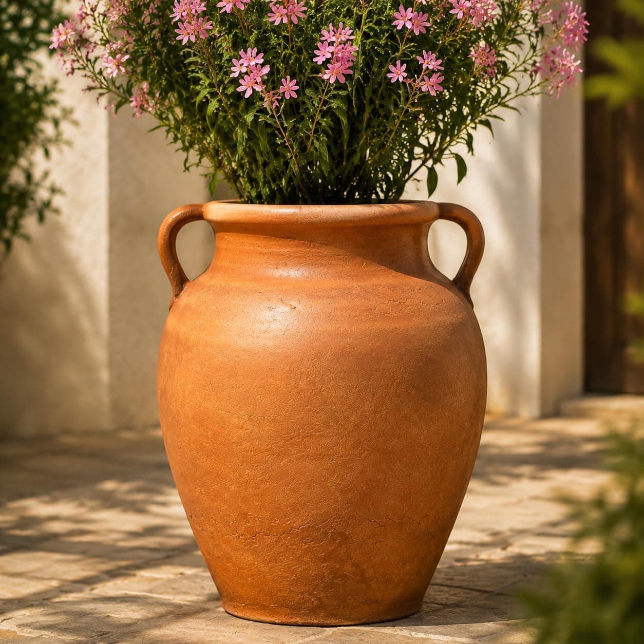 Awelumu 20 Inch Tall Outdoor Planter Vintage Rustic Urn Terracotta Look