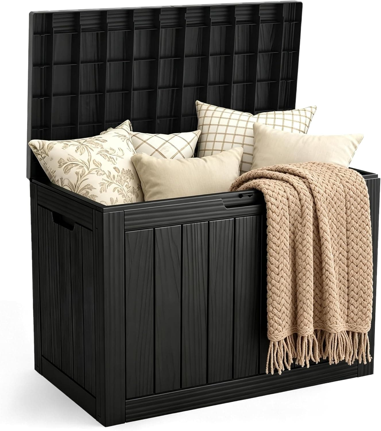 Outdoor Deck Storage Box, 50 Gallon Lockable Resin Bench