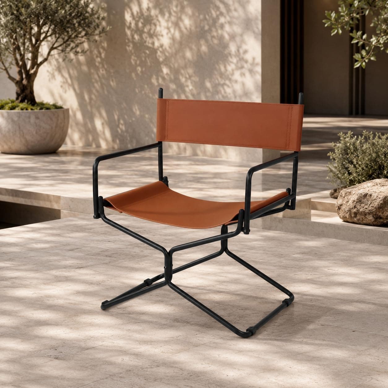 Bbudin Brown Folding Camping Chair, 13in Portable, Saddle Leather