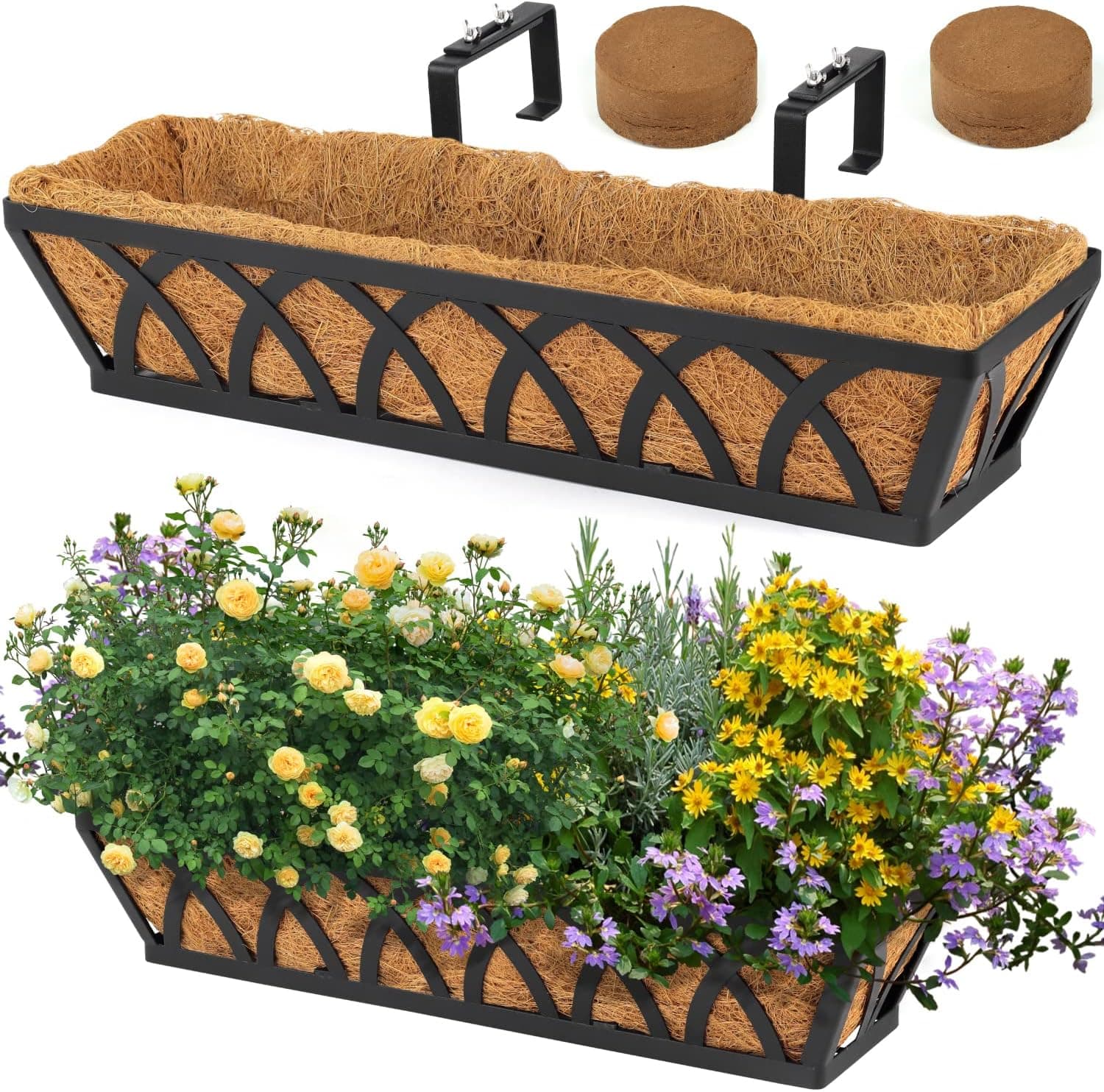 WIMART Window Box Railing 24 Inch Black Metal 4 Pcs