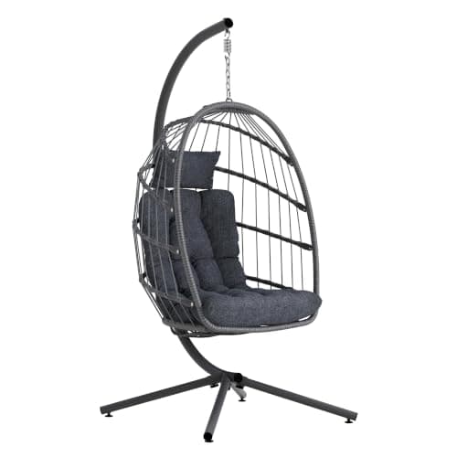 SWITTE Egg Chair Outdoor with Stand, Indoor Wicker Hanging Egg Swing, Grey
